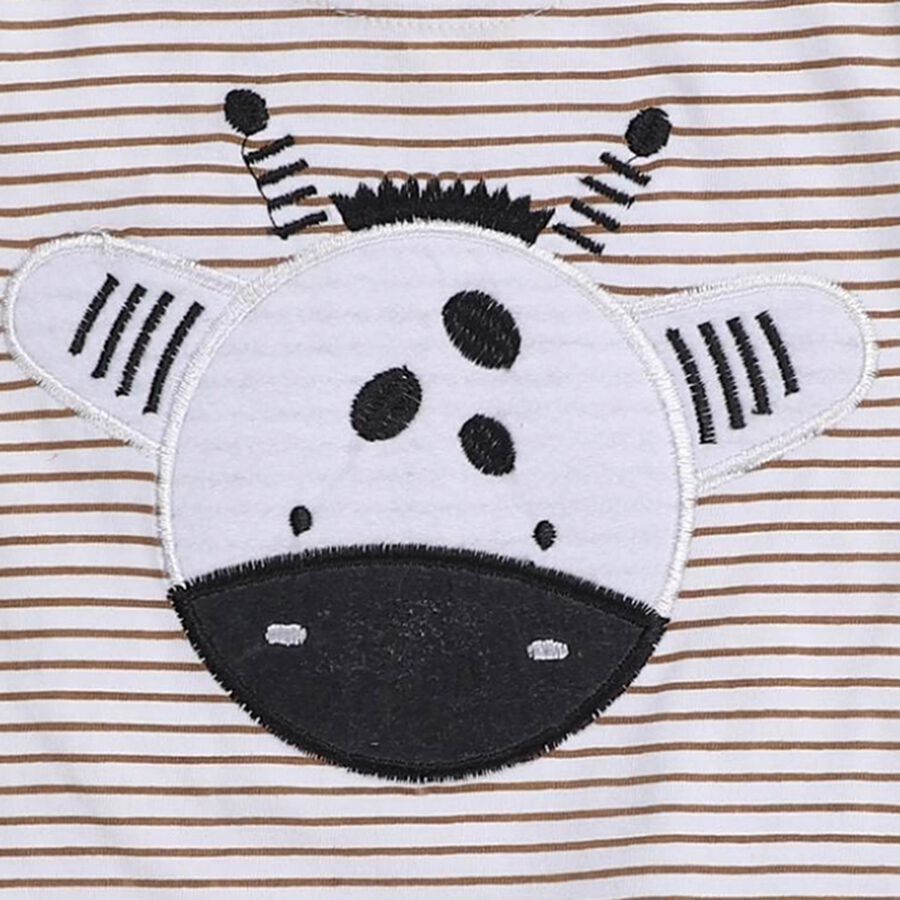 Infants' Beige Cotton Round Neck Embroidered Baba Suit, गहरा पीला, large