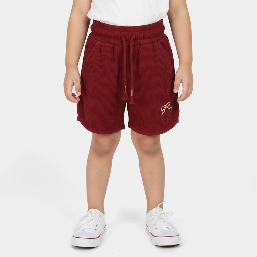 Girls' Wine Cotton Elastic Waist Shorts, Wine, large
