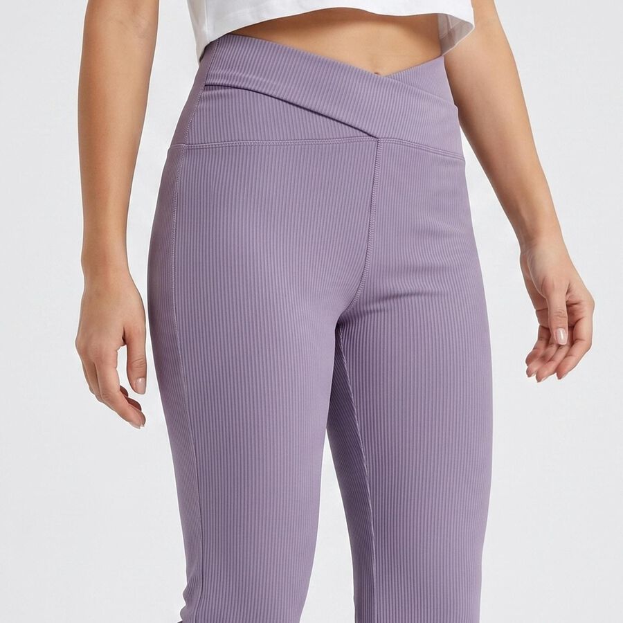 Women's Lilac Flared Fit Ribbed Tights, Lilac, large