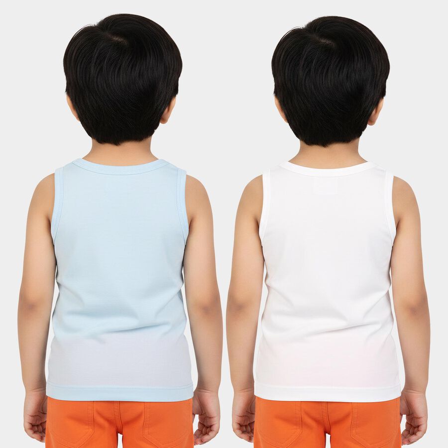 Boys Light Blue Cotton Round Neck Sleeveless Vest, हल्का नीला, large