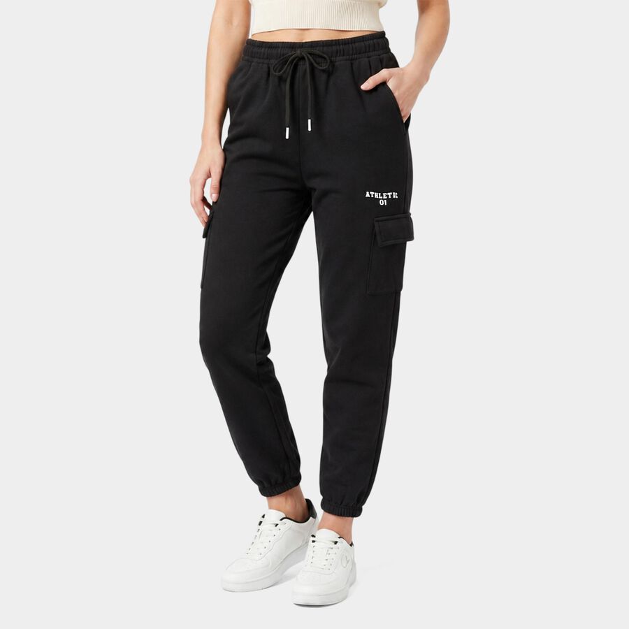 Women's Dark Grey Tapered Fit Cargo Track Pants, गहरा ग्रे, large