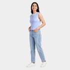 Women's Light Blue Round Neck Casual Top, हल्का नीला, small