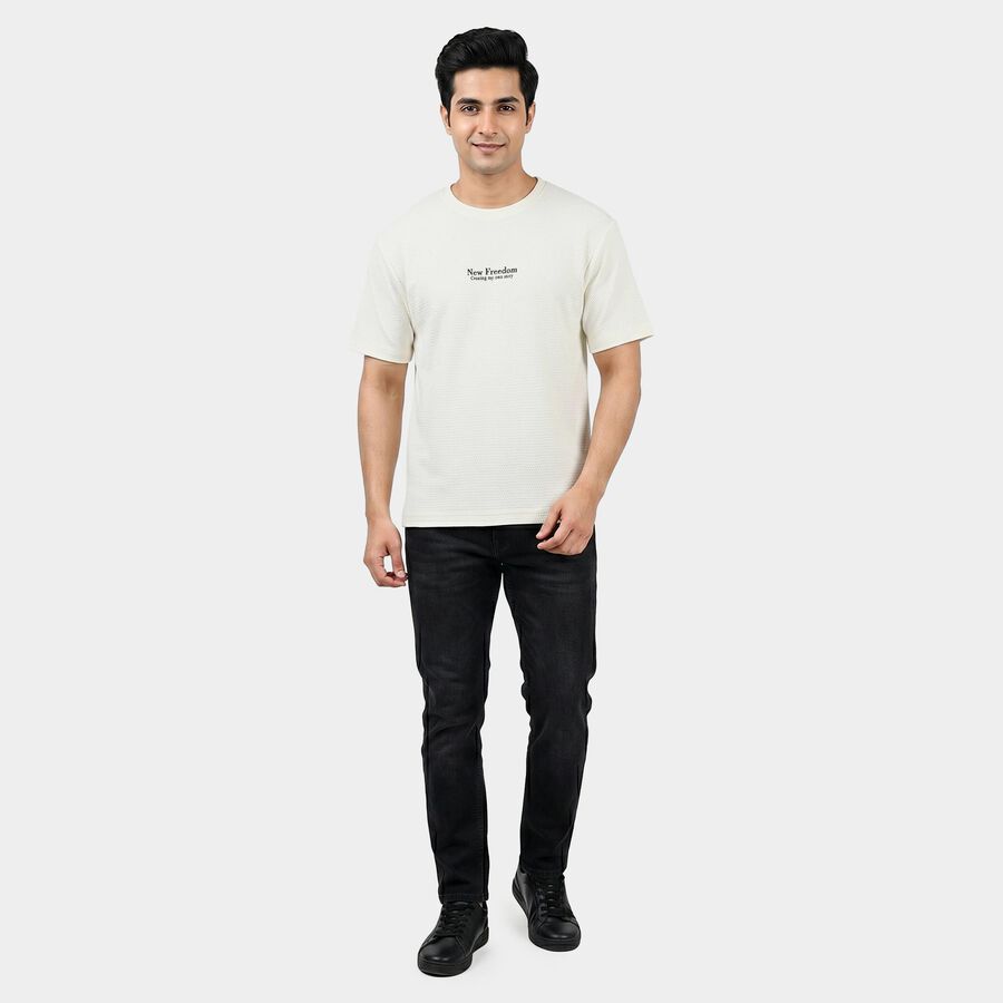 Men's White Round Neck Regular T-Shirt, सफ़ेद, large