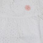 Girls White Round Neck Casual Dress, White, small