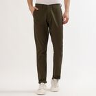 Men's Muted Olive Green Slim Fit Flat-Front Casual Trousers, Olive, small image number null