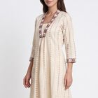 Women's Off White Cotton V-Neck Printed Kurta, Off White, small