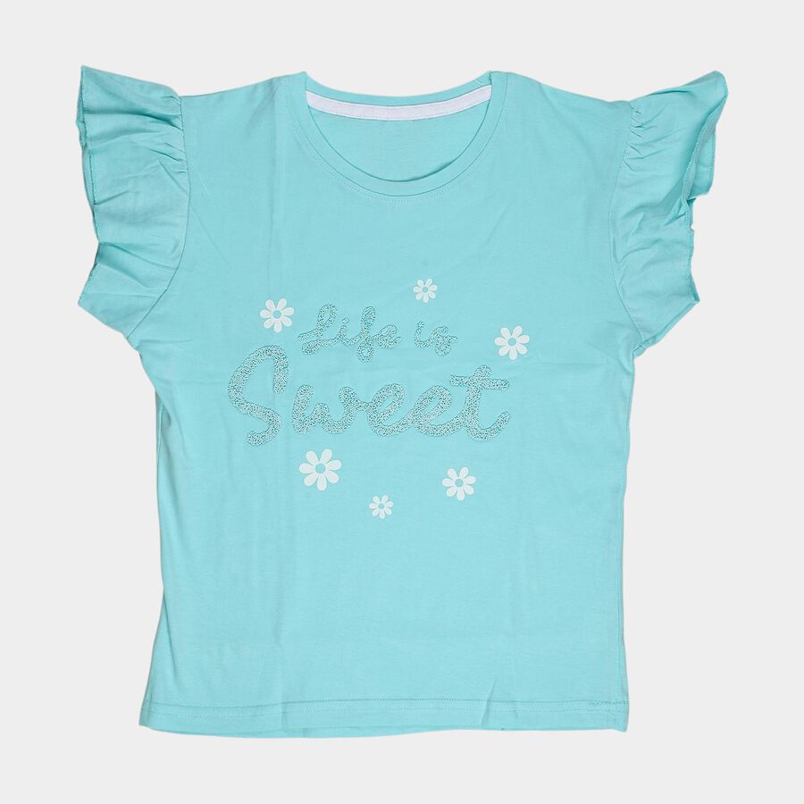 Girls' T-Shirt, एक्वा, large