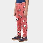 Girls' Pink Regular Fit Heart Print Winter Pyjama, Pink, small