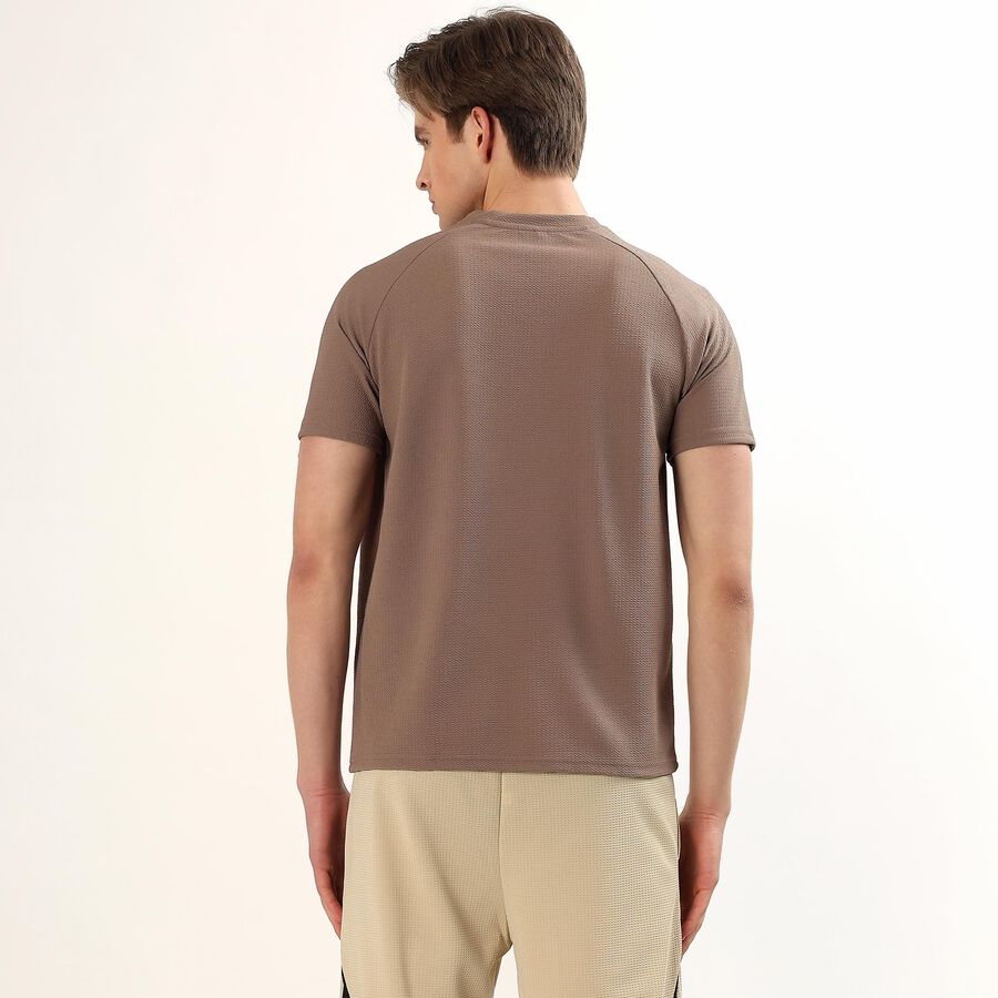 Men's Muted Brown Crew Neck Athleisure T-Shirt, खाकी, large