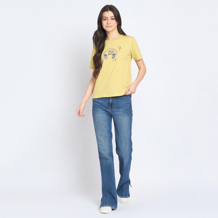 Ladies' Round Neck T-Shirt, खाकी, large