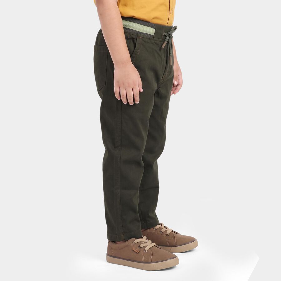 Boys' Olive Green Regular Fit Drawstring Trousers, ओलिव, large