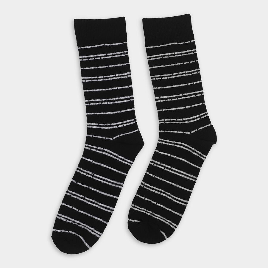Men's Jet Black Regular Fit Striped Ankle-Length Socks Pack of 2, Black, large