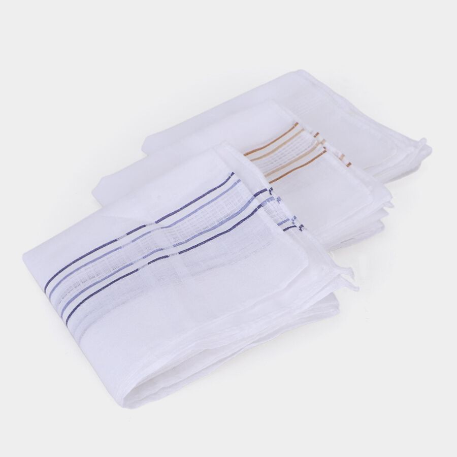 Men's White Striped Border Pack of 3 Handkerchief, सफ़ेद, large