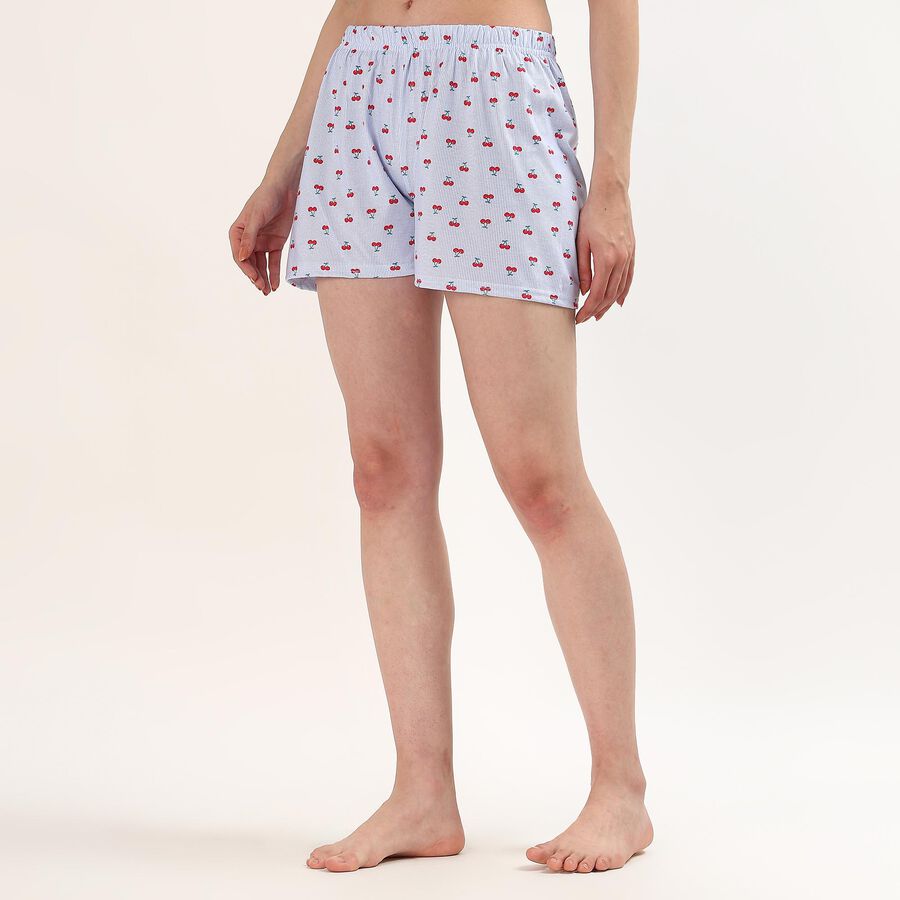 Women's Navy Blue Regular Fit Polka Dot Drawstring Shorts, हल्का नीला, large