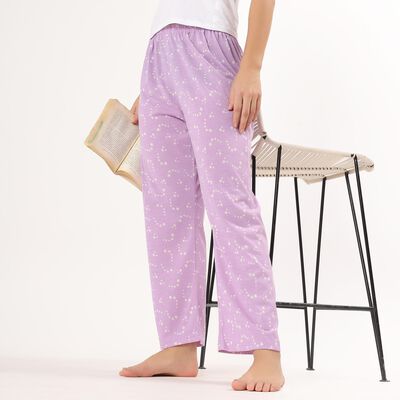 Women's Lavender Star Printed Full-Length Pyjama