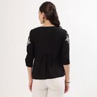 Women's Jet Black V-Neck Embroidered Kurti, काला, small