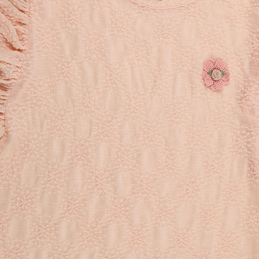 Girls' Pink Crew Neck Ribbed T-Shirt, Light Pink, large