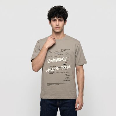 Men Grey Round Neck Regular T-Shirt