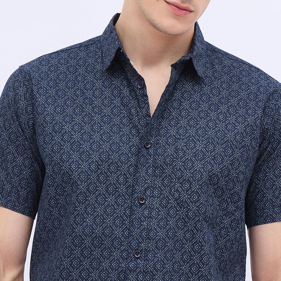 Men's Dark Navy Blue Cotton Classic Casual Shirt, Navy Blue, large image number null