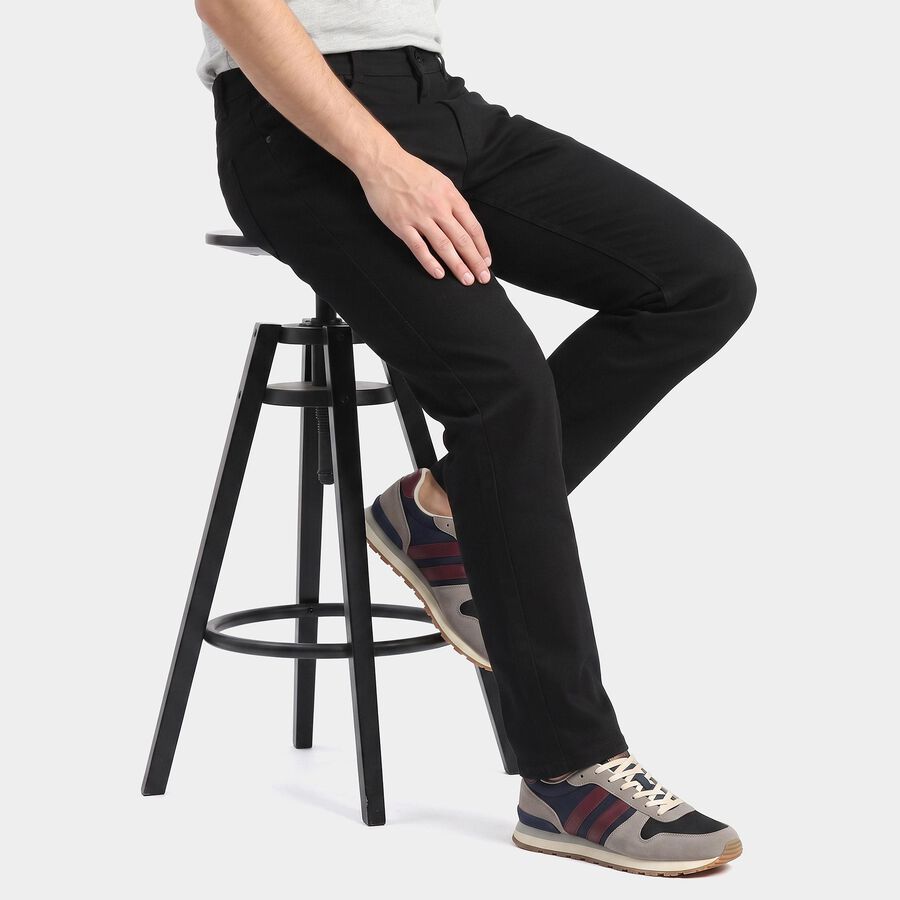 Men's Black Straight Fit Solid Jeans, Black, large