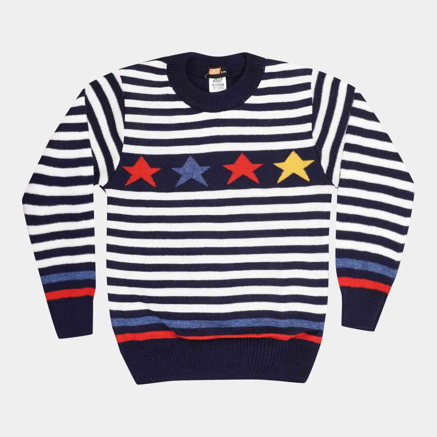 Boys Round Neck Pullover, Navy Blue, large image number null