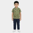 Boys Olive Green Cotton Polo Neck Casual T-Shirt, Olive, small