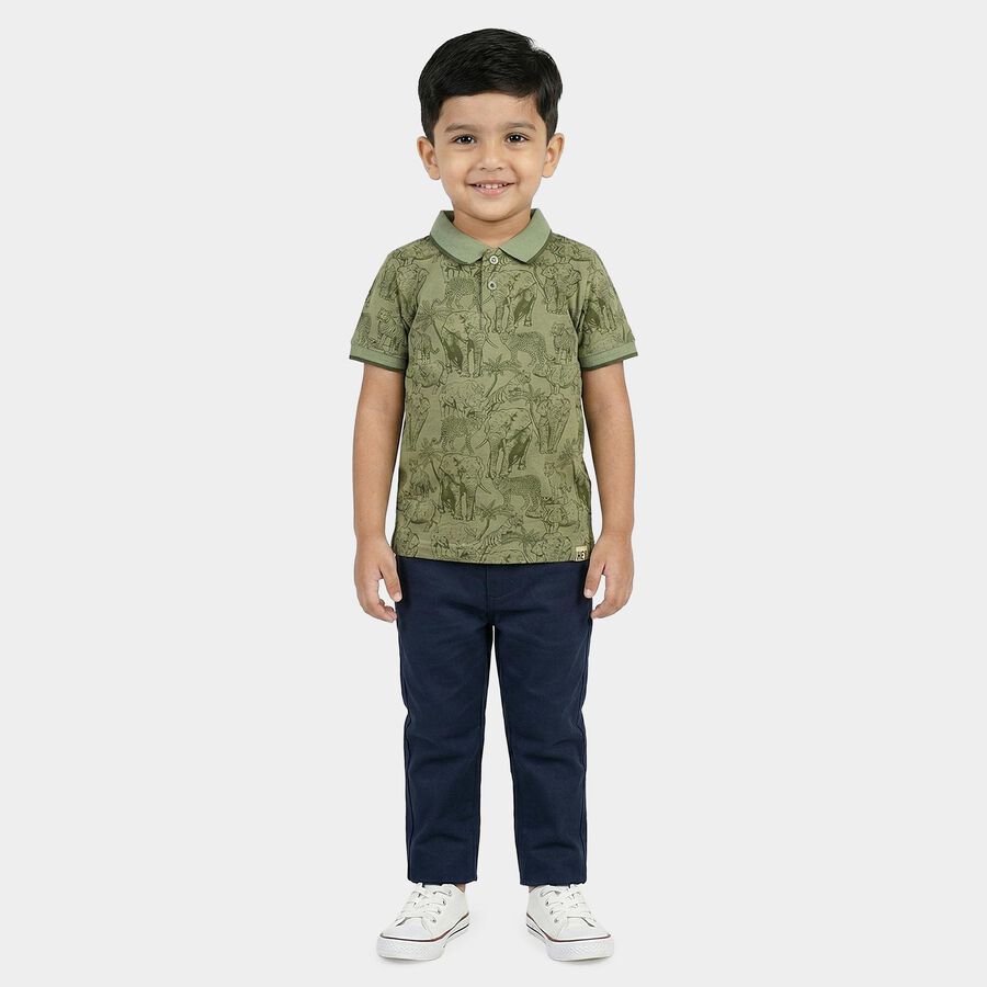 Boys Olive Green Cotton Polo Neck Casual T-Shirt, Olive, large