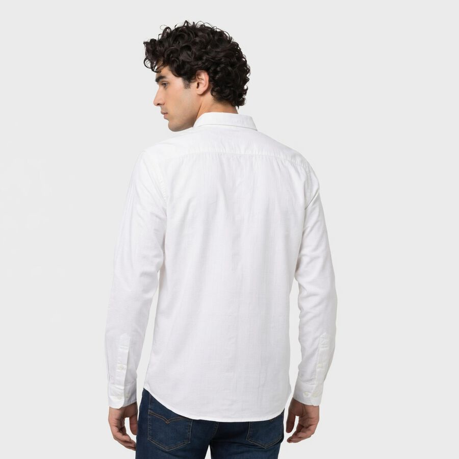 Men's White Cotton Long Sleeve Spread Collar Regular Fit Shirt, White, large