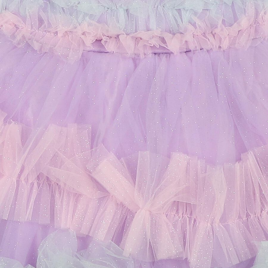 Girls' Lavender Fit and Flare Tiered Ruffle Party Wear Frock, Lilac, large