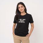 Women's Black Round Neck Regular T-Shirt, Black, small