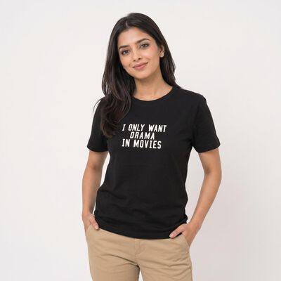 Women's Black Round Neck Regular T-Shirt