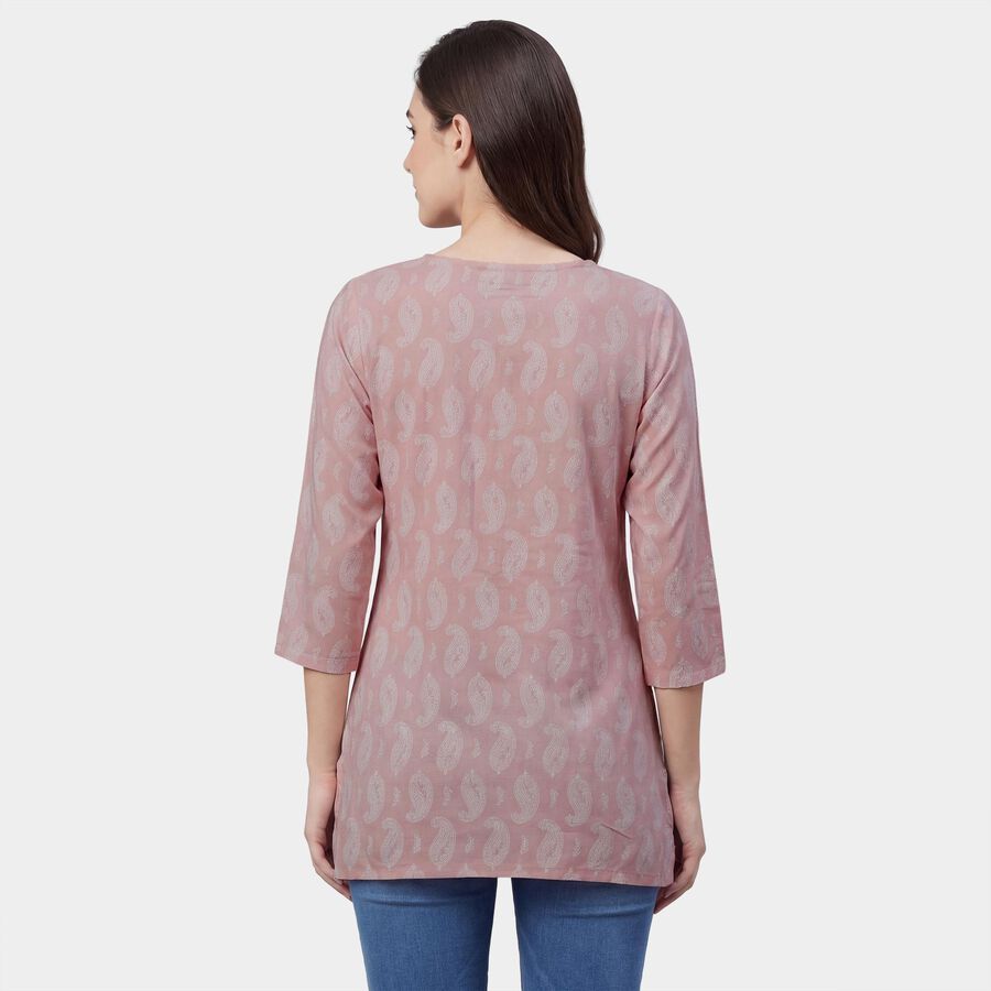 Women's Pink Notch Neck Floral Printed Kurti, हल्का गुलाबी, large