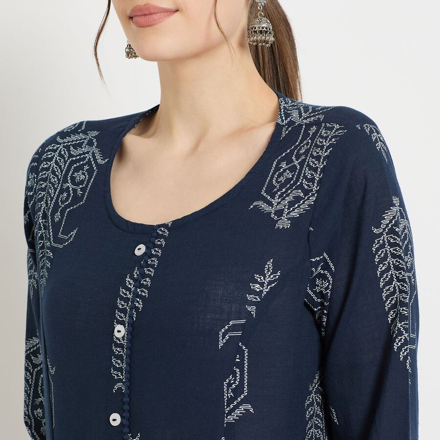 Ladies' 100% Cotton Kurta, गहरा नीला, large image number null