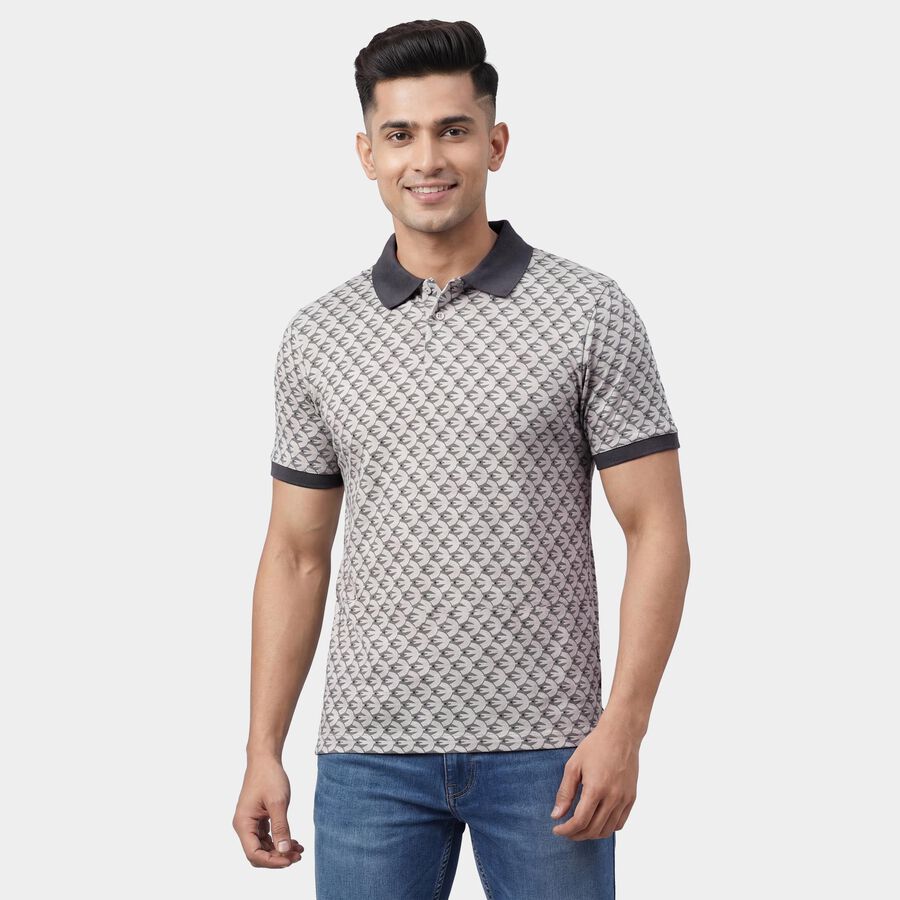 Men's Light Grey Cotton Polo Neck Classic T-Shirt, हल्का ग्रे, large