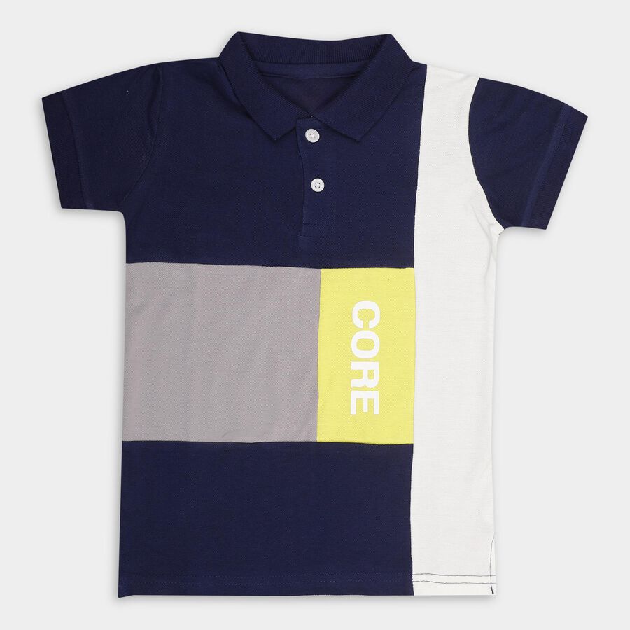 Boys' Navy Blue Cotton Polo Neck Half Sleeve T-Shirt, Navy Blue, large image number null