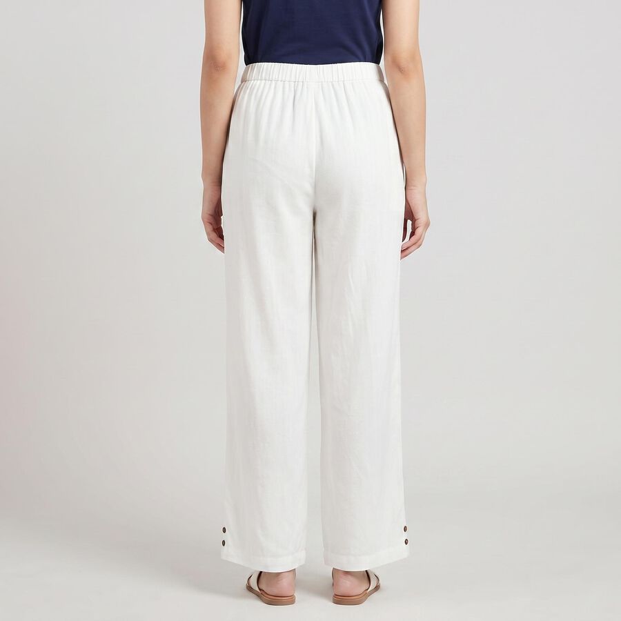 Women's White Regular Fit Elastic Waist Palazzos, ऑफ व्हाइट, large
