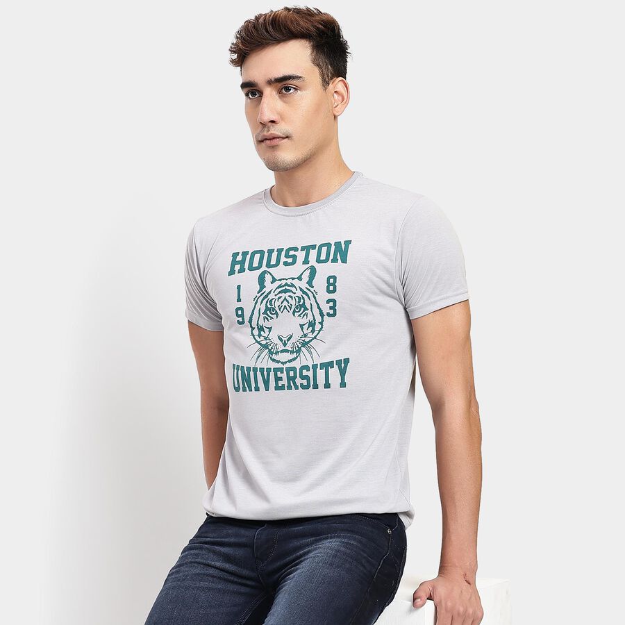 Men's Round Neck Half Sleeves T-Shirt, Light Grey, large