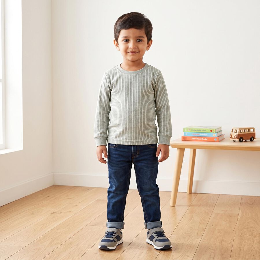 Boys' Grey Long Sleeve Thermal, मिश्रित मध्यम ग्रे, large