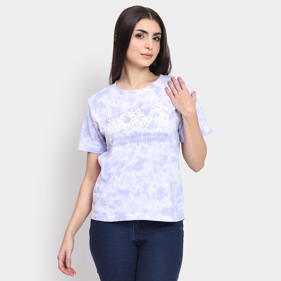 Ladies' 100% Cotton Round Neck T-Shirt , लाइलेक, large image number null