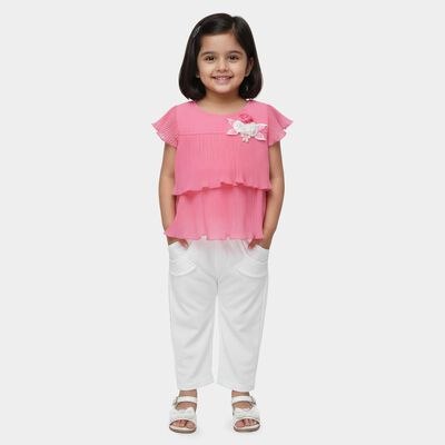 Girls Fuchsia Layered Top and White Capri Set