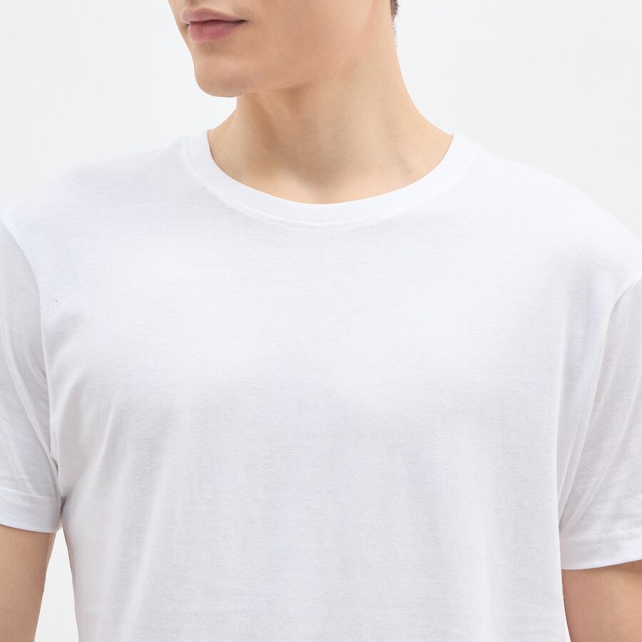 Men's Snow White Round Neck Casual T-Shirt, White, large