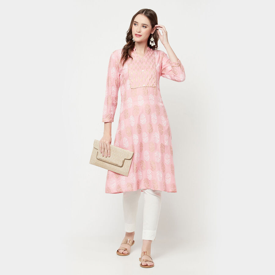 3/4th Sleeves Flared Kurta, Pink, large image number null