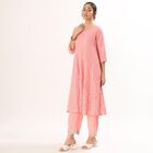 Women's Soft Peach Pink Round Neck Embroidered Anarkali Kurta, Light Pink, small image number null