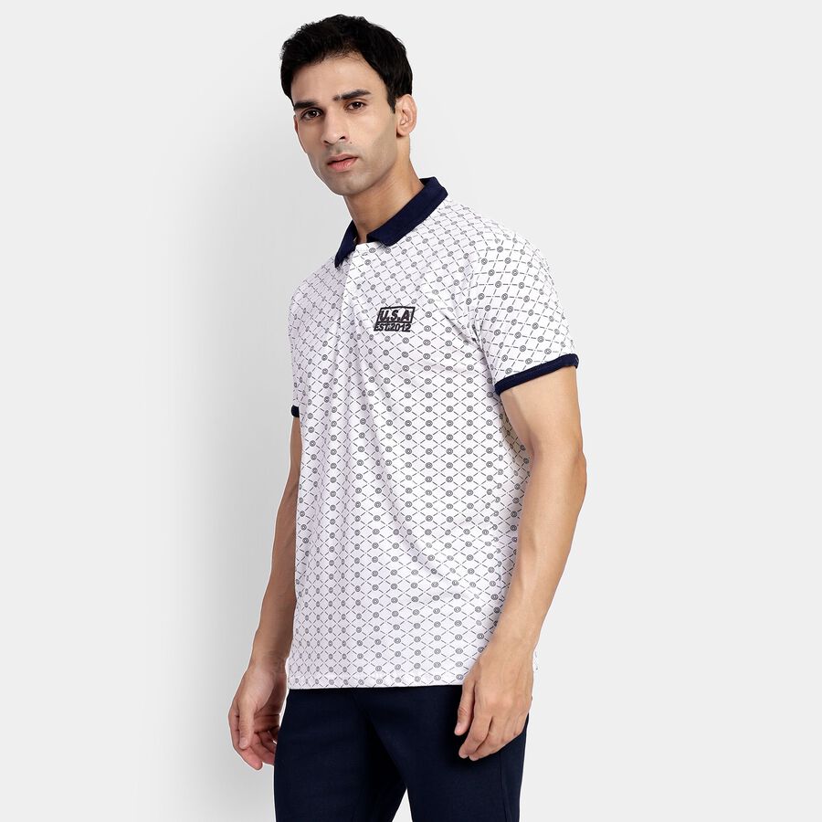 Men's 100% Cotton Collared Half Sleeves T-Shirt, White, large image number null