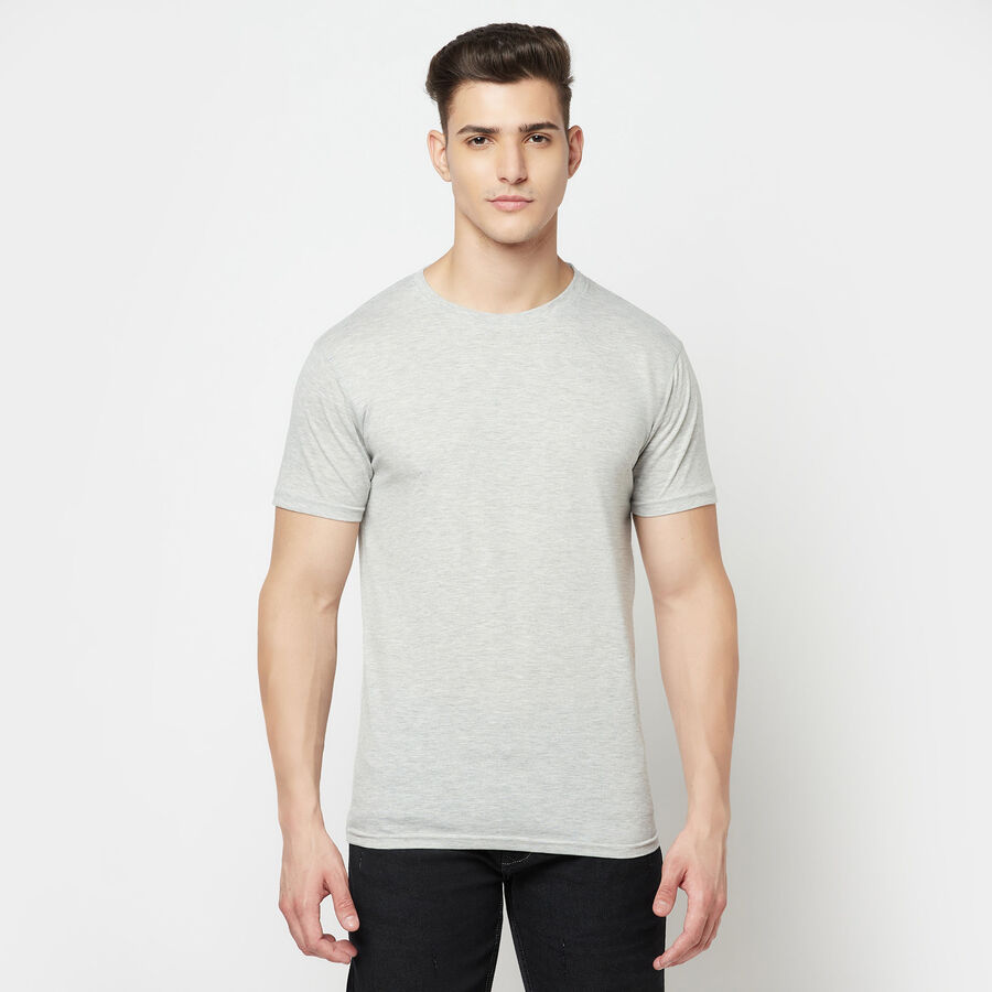 Solid Round Neck T-Shirt, Melange Mid Grey, large image number null