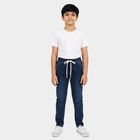 Boys' Navy Blue Slim Fit Drawstring Waist Jeans, मध्यम नीला, small