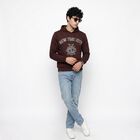 Men's Wine Crew Neck Printed Pullover Sweatshirt, Wine, small
