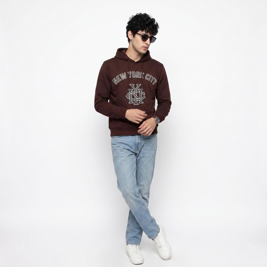 Men's Wine Crew Neck Printed Pullover Sweatshirt, Wine, large