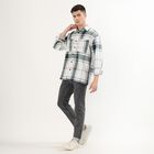 Men's Dark Forest Green and White Plaid Classic Casual Shirt, Dark Green, small