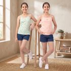 Girls' Mint Green Cotton Round Neck Sleeveless Vest, हल्का हरा, small